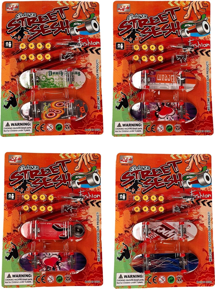 Vingerskateboard | Uitdelen | Trakteren | Pakket van 4 x 2 = 8 Vingerskateboards